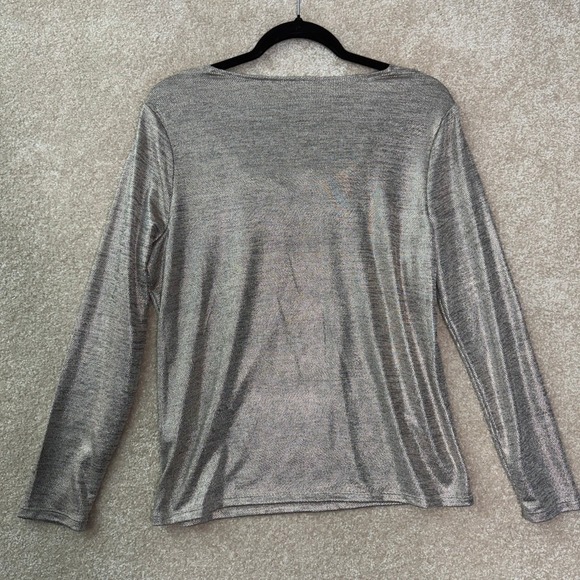 CHICO'S Cowl Neck Top Women's Medium Size 1 Metallic Shimmer Holiday Glam - Picture 8 of 9